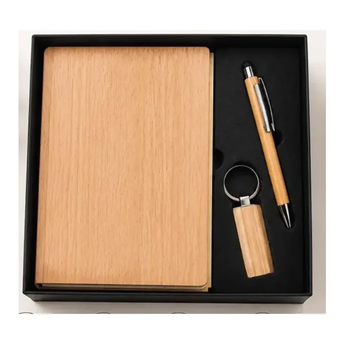 3-in-1 Wooden Diary with Keychain Set