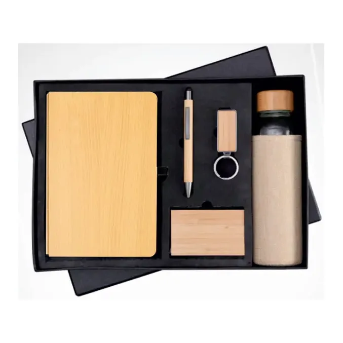 5-in-1 Wooden Diary Cardholder Bottle Pen Keychain Set